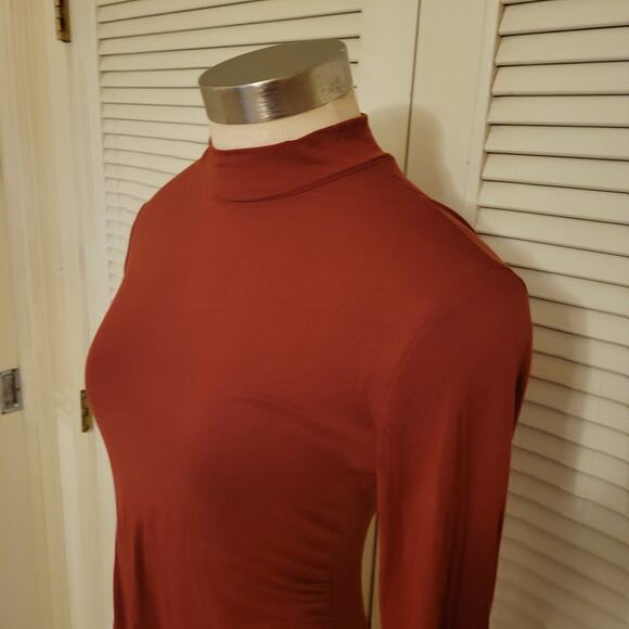 Ruched Bodycon Red Long Sleeve Mini Dress Moe and Moe Size Small - Picture 2 of 7